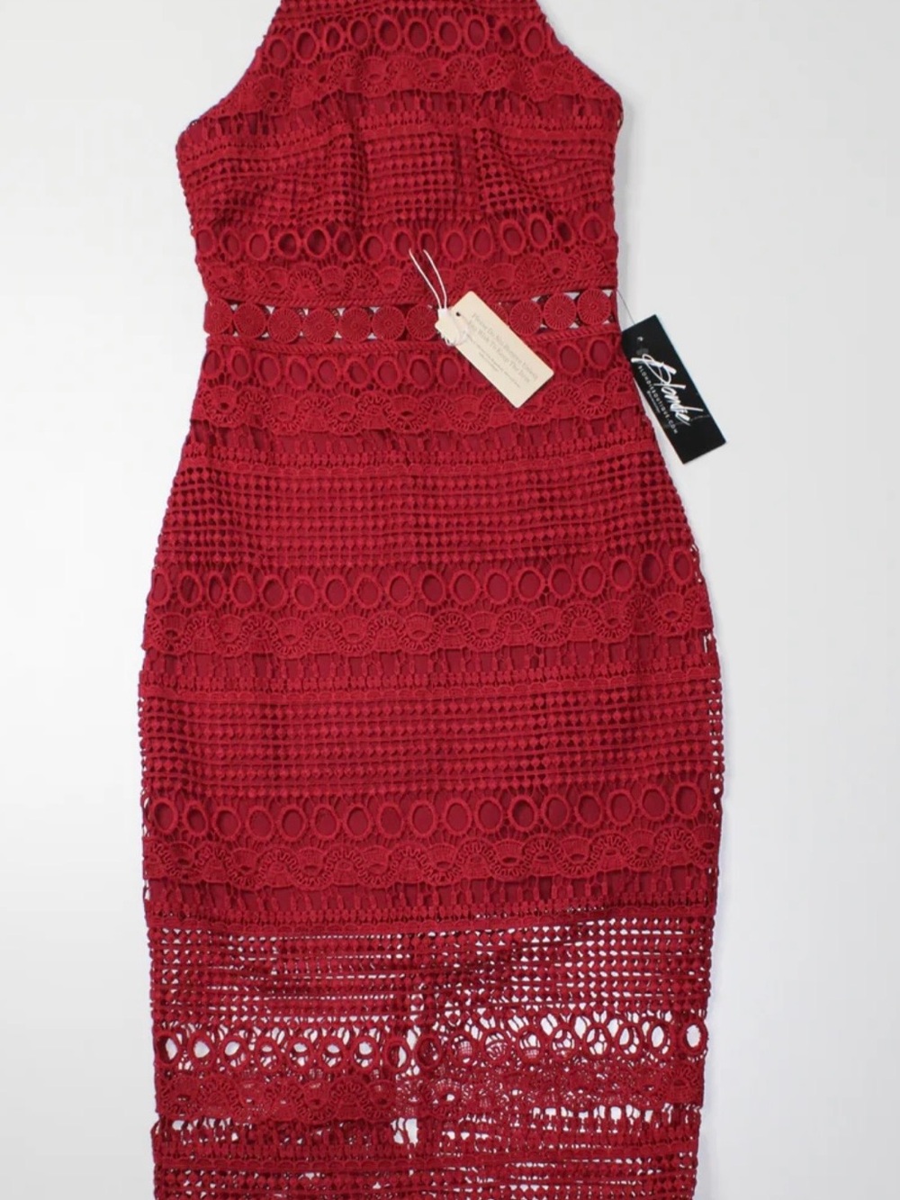 Two Sister The Label Burgundy Crochet Midi Dress